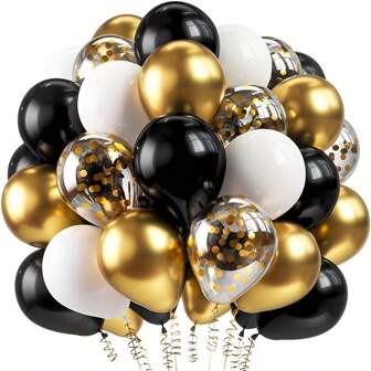 30/20pcs Black & Gold Multicolor Paper Confetti Latex Balloons Set - Perfect For Mother's Day, Weddings, Birthdays, Anniversaries, Graduations, Holidays And Gender Reveals - Indoor/Outdoor Party Decor