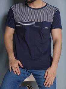 Men's Crew Neck T-Shirt With Pocket - Màu xanh hải quân - Xem 1