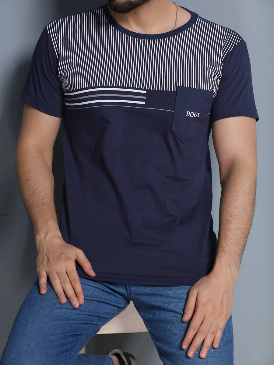 Men's Crew Neck T-Shirt With Pocket - Màu xanh hải quân - Xem 1