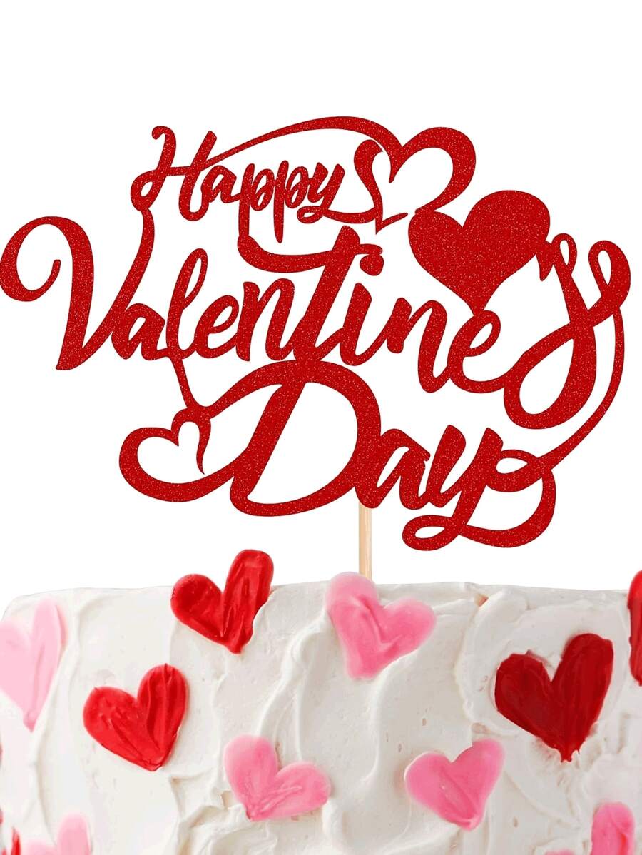 1pc Happy Valentine's Day Cake Topper Red Glitter Sweet Heart Valentine Cake Picks Happy Valentine's Day Theme Wedding Birthday Party Cake Decorations Supplies