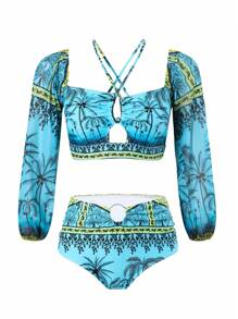 Maillot de bain bikini sexy et avec jupe enveloppante, soutien et couverture, robe de plage style européen, pour les vacances d'été