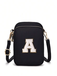A Crossbody Bag That Can Be Customized With Your Own Name, Lucky Number, Letter, And Text, With 26 Letter Patches For Diy, A Bag That Is Classic And Versatile, With A Three-Layer Zipper Design That Can Hold Mobile Phones, Coins, Etc., Pc Casual Fashion Crossbody Walking Bag With Mobile Phone Cloth Bag Vertical Coin Purse Suitable For Girls, Travel, Back To School, Gifts Back To School Winter Gift Ideas Boy Girl Valentine's Day - Black Three-layer Gold Zipper + 5.5 White Letters - View 32