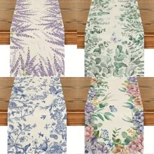 Toalha de mesa de borboleta de eucalipto e lavanda, corredor de mesa monocromático com pássaros e flores, hortênsia azul, decoração de mesa de cozinha de primavera, decoração de festa em casa, toalha de mesa resistente a óleo e manchas