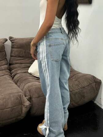 Jeans dritti a vita bassa con tasche, stile popolare europeo e americano Y2K con lacci e fiocchi per le donne