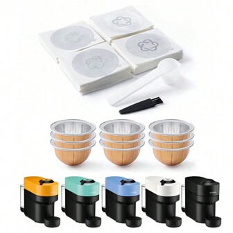 iCafilas 80/150/230ml 空咖啡包 58mm 铝箔盖密封件适用于 Vertuoline Vertuo Next/POP 浓缩咖啡机，可重复使用咖啡胶囊 100 件，可重复使用咖啡包盖密封件，咖啡配件，返回学校