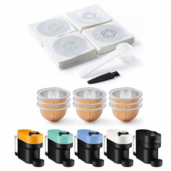 iCafilas 80/150/230ml Empty Coffee Pods 58mm Aluminum Foils Lids Seals Compatible With Vertuoline Vertuo Next/POP Espresso Maker To Reuse Coffee Capsules 100PCS Reuse Coffee Pods Cover Seals Coffee Accessories Back To School