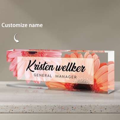 1pc Personalized Acrylic Desk Name Plate With Floral Design-36Styles, Custom Engraved Office Desk Sign For Women And Men - Elegant Clear Acrylic Glass Block - Ideal For Boss, Teacher, Coworker Appreciation Gifts,Personalized Office Decor, Ideal Gift For Bosses, Teachers, Lawyers, Doctors & Colleagues - Perfect For Housewarming, Christmas, Thanksgiving, Personalized Gifts, Holiday Gifts,Personal Items