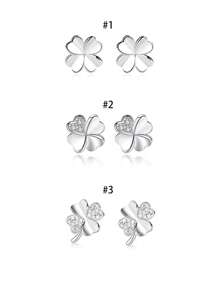 FOREVER QUEEN 1 par de brincos de trevo de quatro folhas da sorte em prata esterlina 925 para mulheres, brincos simples para mulheres, presente perfeito para uso diário, escolha ideal para o Natal, acessório para todas as estações em seda esterlina