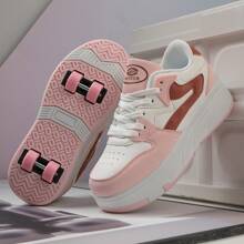 Girls Students Multi-Function Roller Skating Shoes With Wheels, Walkable & Rollable, Lace-Up Roller Skate Shoes For Teenagers, Youth - Pink - View 3