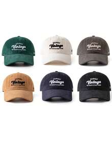 1 件毛绒厚复古字母刺绣拼色棒球帽，时尚 - 彩色 - 查看 7