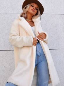 Manteau Teddy Femme Effet Peau de Mouton – Manteau classique moelleux avec col à revers et poches, Design Chic et Chaud, Parfait pour l'école, l'université, le travail, l'Automne/Hiver.