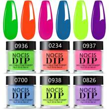 NOCIS 6 BOX/SET Neon Dip Powder Nails - Vibrant Colors For Day & Night, No Lamp Needed, Gel-Like Finish, Smooth & Even Application Acrylic Press On Nails