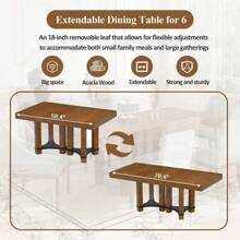 TOPMAX Rustic 7-Piece Extendable Dining Table Set, 76.4-Inch With 18-Inch Removable Leaf, 2 Arm Chairs And 4 Armless Chairs, Brown Rubberwood And Acacia Construction, Elegant Design, Perfect For Holiday Gatherings And Christmas Decor,UrbanLuxe9