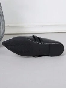 Ladies Flat Pointed Toe Patchwork Shoes, Comfortable & Elegant - Black - View 4