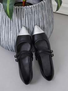 Ladies Flat Pointed Toe Patchwork Shoes, Comfortable & Elegant - Black - View 3