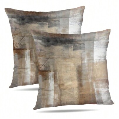 2pcs Beige Grey Pillowcase, Brown Abstract Art, Painting Aesthetics, Modern Square Indoor Pillowcase Sofa Bedroom Room Decoration Soft Pillow Single Sided No Pillow Core