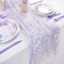 1 pièce Chemin de table pailleté et scintillant thème sirène, convient pour fête d'anniversaire, dîner, décoration de fête de princesse sirène pour hommes et femmes