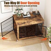 VITESSE Dog Crate Furniture With Cushion, 38 Inch Double Doors Wooden Dog Kennel Indoor With Wheels, Dog House Side End Table For Large Medium Dogs