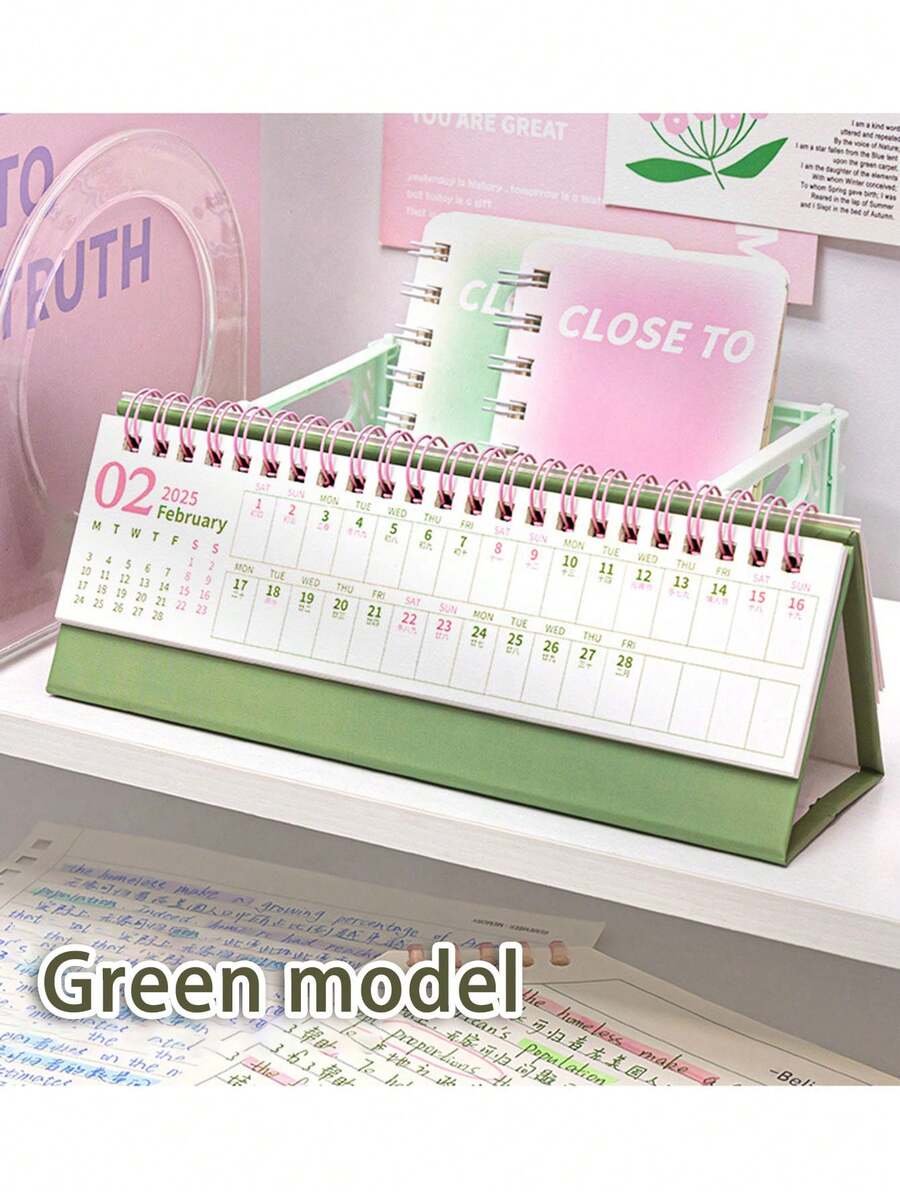 1pc 2025 New Year Horizontal Desktop Calendar, Daily Checklist Ins