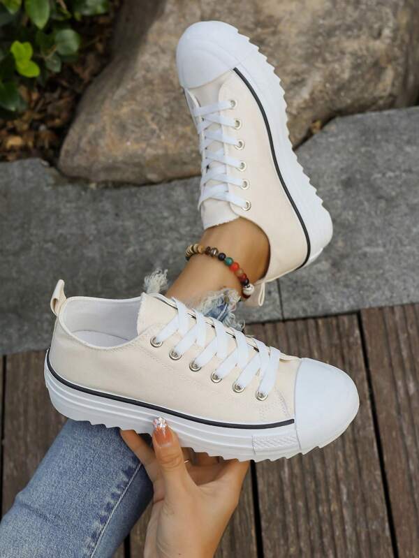 2024 Novos Modelos de Sapatos de Lona Femininos, Chunky Sawtooth Antiderrapante Sola Grossa Lace-Up Casual Versátil