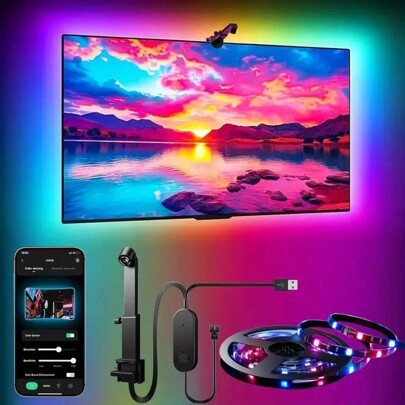 55-75インチスマートセンサーUSB LEDテレビバックライティングキット、ソリッドカラーピッカー、アプリ操作、ミュージックシンク、55-60インチテレビ用12.5ft、65-75インチテレビ用16.4ft、5050 RGBIC ライトストリップセット(USBパワー、アダプタなし)、ファミリーパーティー、装飾、バレンタインデーのプレゼントに