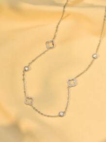 1pc Minimalist Elegant Personalized Hollow Clover With Embedded Zirconia Stones 18K Gold Plated Hypoallergenic Stainless Steel Necklace, Suitable For Women For Daily, Work, Party, Beach Occasions, Best Gift For Friends, Family, Wife, Sister, Holidays, Birthday, Mother's Day - Hollow Flower Jewelry - View 15