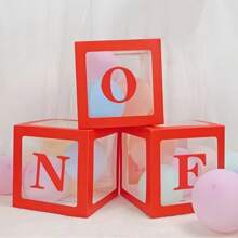 3pcs 1st Birthday Decorations, Balloon Box Suitable For 1 Year Old Birthday Decor, Letter Block Cube Photo Props Party Decor, Cake Smash Background - Pink - View 5