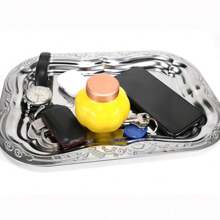 1 件不锈钢多用途矩形托盘、压花金属水果碗、不锈钢装饰托盘、珠宝和化妆品收纳盒、浴室收纳架、储物托盘