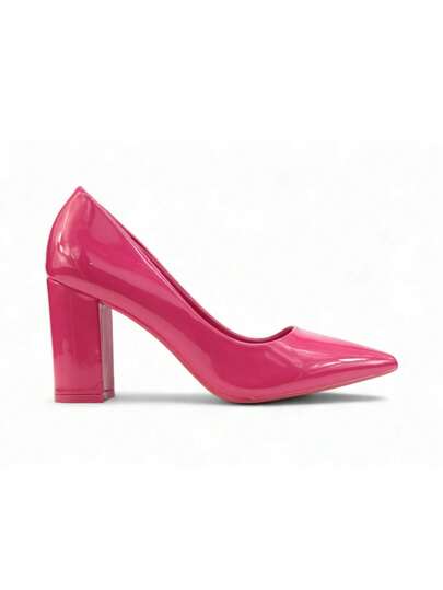 Klasyczne buty Vintage Commute Wedding Party Pointed Toe Chunky High Heel ze skóry lakierowanej Stylowe wysokie obcasy