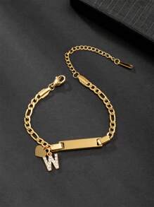 1 件个性化首字母吊饰心形手链适合青少年可调节不锈钢字母手链首字母 A 到 Z 腕链