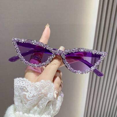 1 Pair Fashionable Rhinestone Cat Eye Glasses, Unique Candy Color Street Style Glasses, Suitable For Daily Wear, Women's Fashion Eyewear, Women, Autumn/Winter Outfit, Beach Accessory, Retro Y2K Basic Glasses, Business Casual Gift, Perfect For Daily Wear, Beach, Vacation, Walking, Shopping, Driving, Street Photography, Valentine's Day, Summer Beach Vacation, Outdoor Activities, Travel