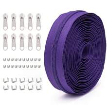 1 Set = 4.5M Zipper + 10 Zipper Pulls + 20 Top Stops + 10 Bottom Stops, #5 Nylon Zippers, 85 Color Options, Suitable For Garments, Bags, Home Textiles, Bedding