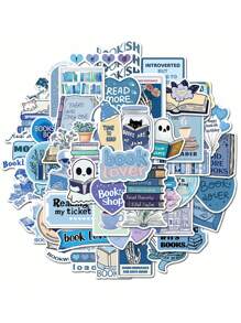 50pcs Blue Bookish Graffiti Stickers Decorative Water Cups Notebook Luggage Waterproof Stickers