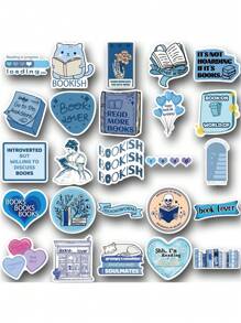50pcs Blue Bookish Graffiti Stickers Decorative Water Cups Notebook Luggage Waterproof Stickers