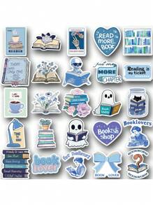 50pcs Blue Bookish Graffiti Stickers Decorative Water Cups Notebook Luggage Waterproof Stickers