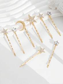 Conjunto de grampos de cabelo com strass em forma de estrela e lua, 2/5/6/7/8/18 peças, acessórios de cabelo para festas de fim de ano para mulheres