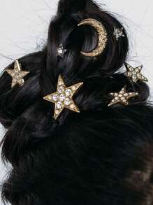 Conjunto de grampos de cabelo com strass em forma de estrela e lua, 2/5/6/7/8/18 peças, acessórios de cabelo para festas de fim de ano para mulheres