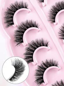 5pairs/Set CC Curl Natural Faux Mink Hair Fluffy Manga Lashes Clear Band Eyelashes Japanese Cosplay Faux Mink Lashes Dramatic Anime Lashes,Cat Eye Fox Eye Imitation Mink False Eyelashes Sexy Lashes Extension Makeup Cat Eye False Eyelashes 3d Faux Mink Eyelashes Soft Natural Makeup,Pink Leaf Tray, Suitable For Travel,Work Party Carrying,Nice Gift,Christmas Gift For Women - 濃密款 - 查看 3