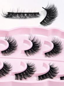 5pairs/Set CC Curl Natural Faux Mink Hair Fluffy Manga Lashes Clear Band Eyelashes Japanese Cosplay Faux Mink Lashes Dramatic Anime Lashes,Cat Eye Fox Eye Imitation Mink False Eyelashes Sexy Lashes Extension Makeup Cat Eye False Eyelashes 3d Faux Mink Eyelashes Soft Natural Makeup,Pink Leaf Tray, Suitable For Travel,Work Party Carrying,Nice Gift,Christmas Gift For Women - 濃密款 - 查看 4