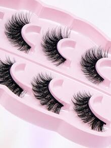 5pairs/Set CC Curl Natural Faux Mink Hair Fluffy Manga Lashes Clear Band Eyelashes Japanese Cosplay Faux Mink Lashes Dramatic Anime Lashes,Cat Eye Fox Eye Imitation Mink False Eyelashes Sexy Lashes Extension Makeup Cat Eye False Eyelashes 3d Faux Mink Eyelashes Soft Natural Makeup,Pink Leaf Tray, Suitable For Travel,Work Party Carrying,Nice Gift,Christmas Gift For Women - 濃密款 - 查看 5