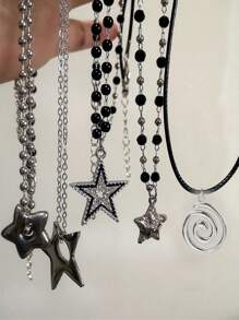 5 件简约时尚星星镂空颈链项链吊坠颈饰饰品配饰女士男士时尚派对链项链