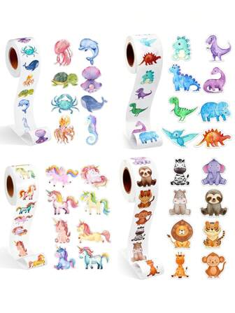 1卷动物贴纸奖励贴纸，可爱动物太空贴纸，办公用品激励贴纸，动物派对礼品贴纸，每卷500张，圣诞礼物创意，节日礼物推荐