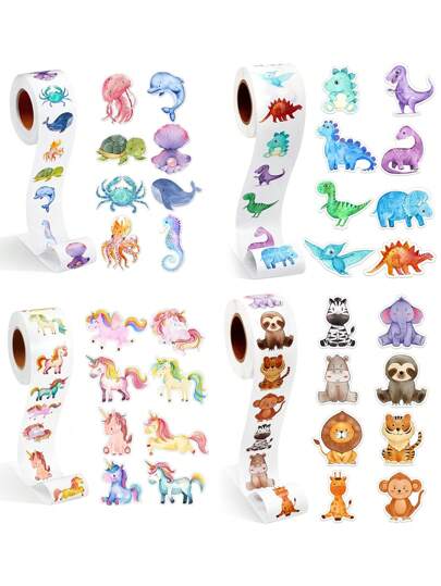 1卷动物贴纸奖励贴纸，可爱动物太空贴纸，办公用品激励贴纸，动物派对礼品贴纸，每卷500张，圣诞礼物创意，节日礼物推荐