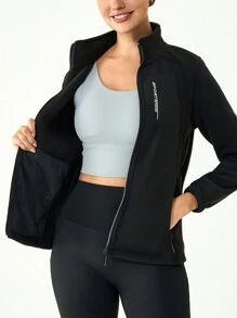 1pc Women's Stand Collar Fleece Jacket, Breathable & Warm, Slim Fit, Suitable For Outdoor Activities Like Hiking, Spring/Autumn/Winter