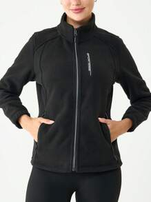 1pc Women's Stand Collar Fleece Jacket, Breathable & Warm, Slim Fit, Suitable For Outdoor Activities Like Hiking, Spring/Autumn/Winter