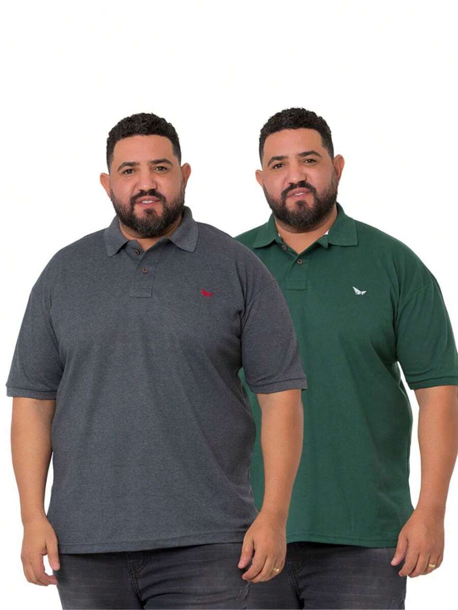 KIT OF 2 MEN'S POLO COLLAR SHIRTS, SOFT VERSATILE FABRIC, PLUS SIZE - Army Green - View 1