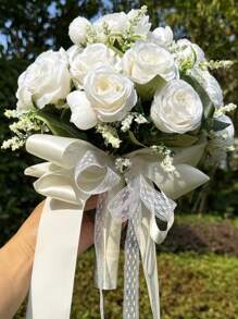 1件新娘婚禮手捧花 人造玫瑰繩柄 手持花束 婚禮儀式 週年紀念 新娘派對 婚禮派對裝飾 餐桌裝飾 - 多色 - 查看 3