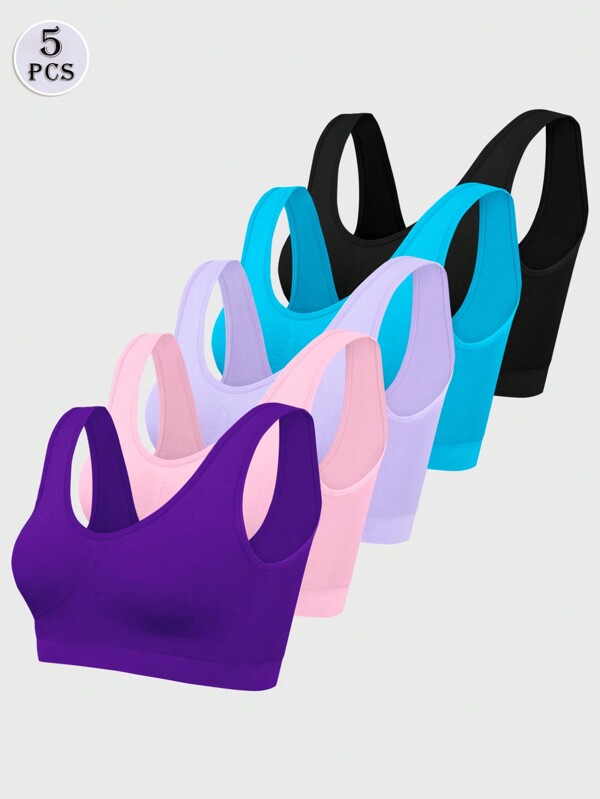 5 pièces Soutien-gorge de sport fin, sans rembourrage, à couture invisible et confortable pour femmes