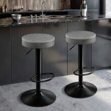 STOOLINK STOOLINK Chaise de Bar Lot de 2 Tabourets de Bar Réglable en Hauteur, Chaises Bar Microfibre, Tabouret de Bar avec Repose-Pieds, Chaise Bar pour Cuisine, Tabouret Bar Pivotant à 360°