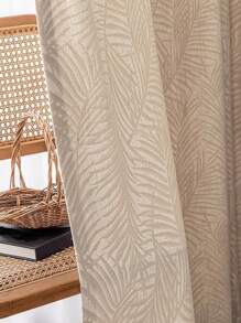 1Piece,Rustic Leaf Pattern Chenille Jacquard Curtains,Room Darkening Blackout Grommet Top Panels, Thermal Insulation All-Season Drapes For Various Room Types